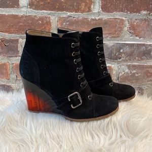 Anthropologie Rebeca Sanver Black Suede Booties, Size 6.5